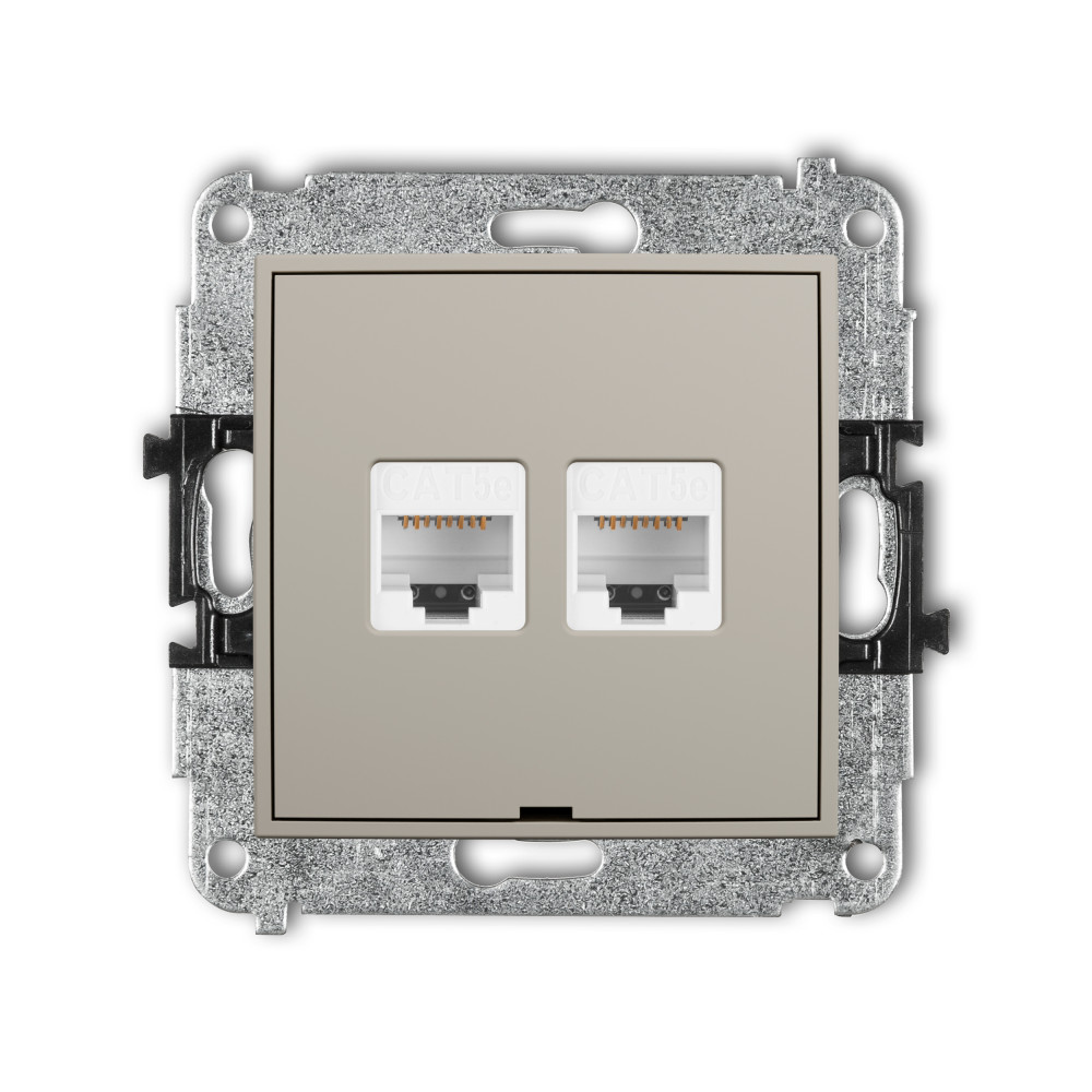 MINI TAUPE MECHANIZM GNIAZDA KOMPUTEROWEGO PODWÓJNEGO 2XRJ45, KAT. 5E, 8-STYKOWY, BEZ POLA OPISOWEGO