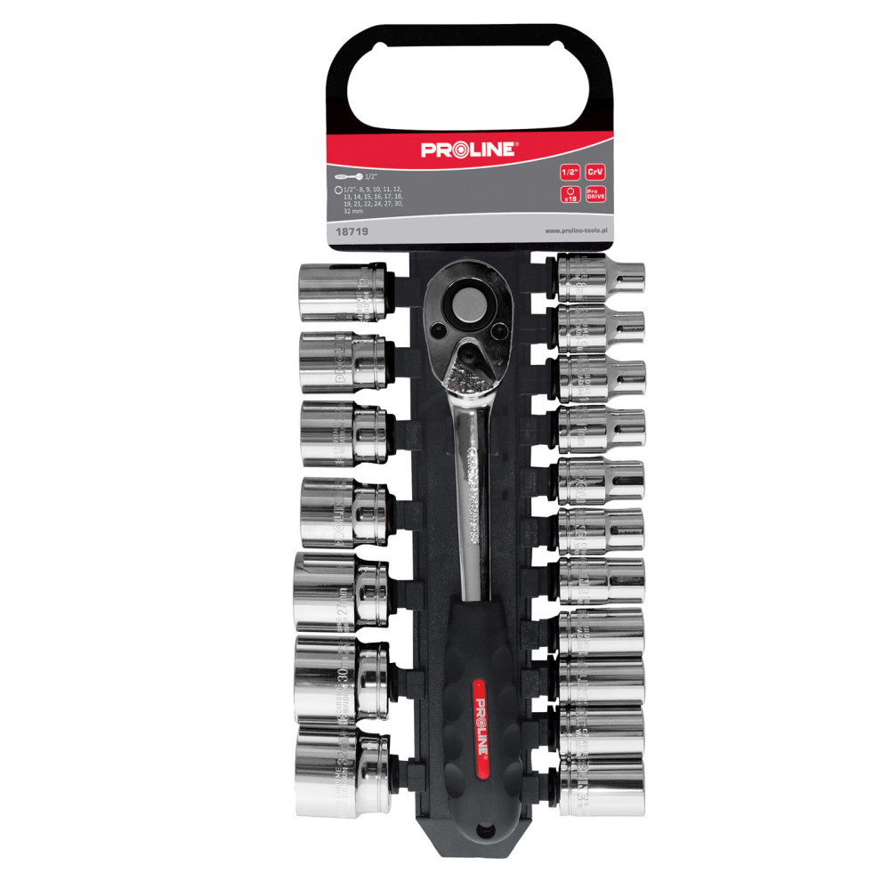 ZESTAW 19 SZT NASADEK CV 1/2", 8-32MM PROLINE