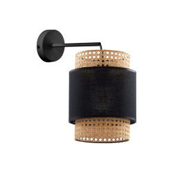 BOHO BLACK CZARNY/ SŁOMKOWY OPRAWA ŚCIENNA KINKIET NT 1X E27/ 15W METAL/ TKANINA / RATAN NATURALNY