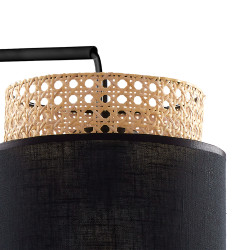 BOHO BLACK CZARNY/ SŁOMKOWY OPRAWA ŚCIENNA KINKIET NT 1X E27/ 15W METAL/ TKANINA / RATAN NATURALNY