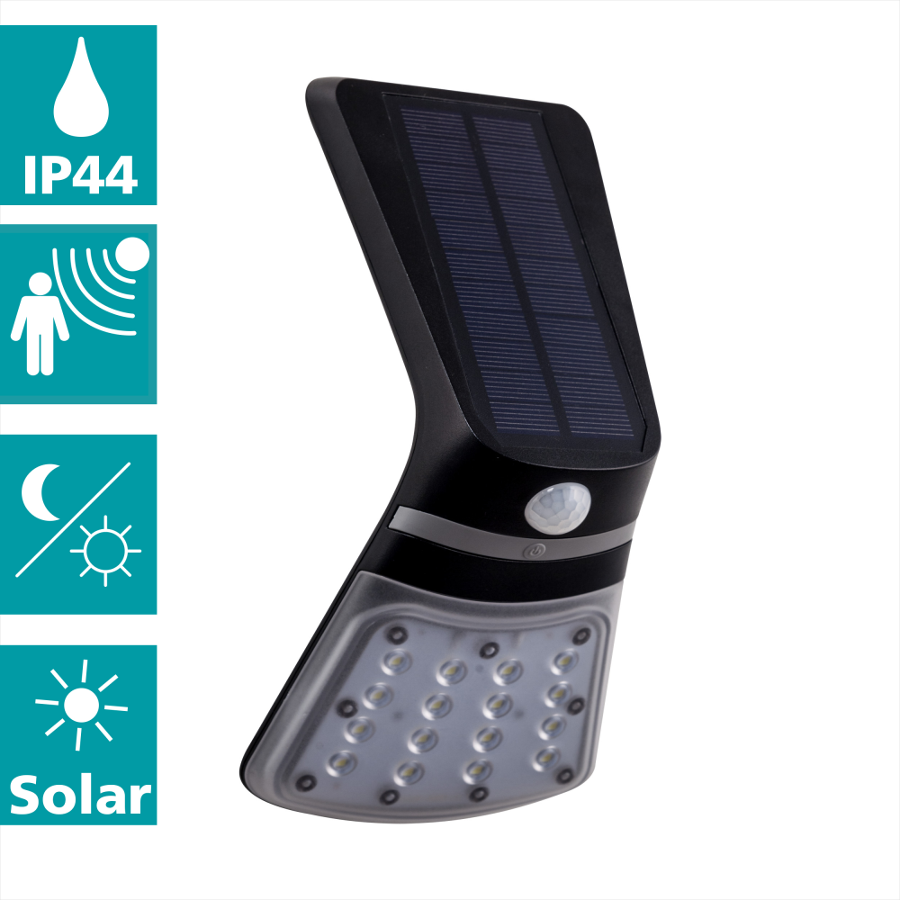 LAMOZZO 1 CZARNY/ TRANSPARENTNY OPRAWA SOLARNA SOLAR-LED 2W 3000K-6000K 264LM IP44 TWORZYWO