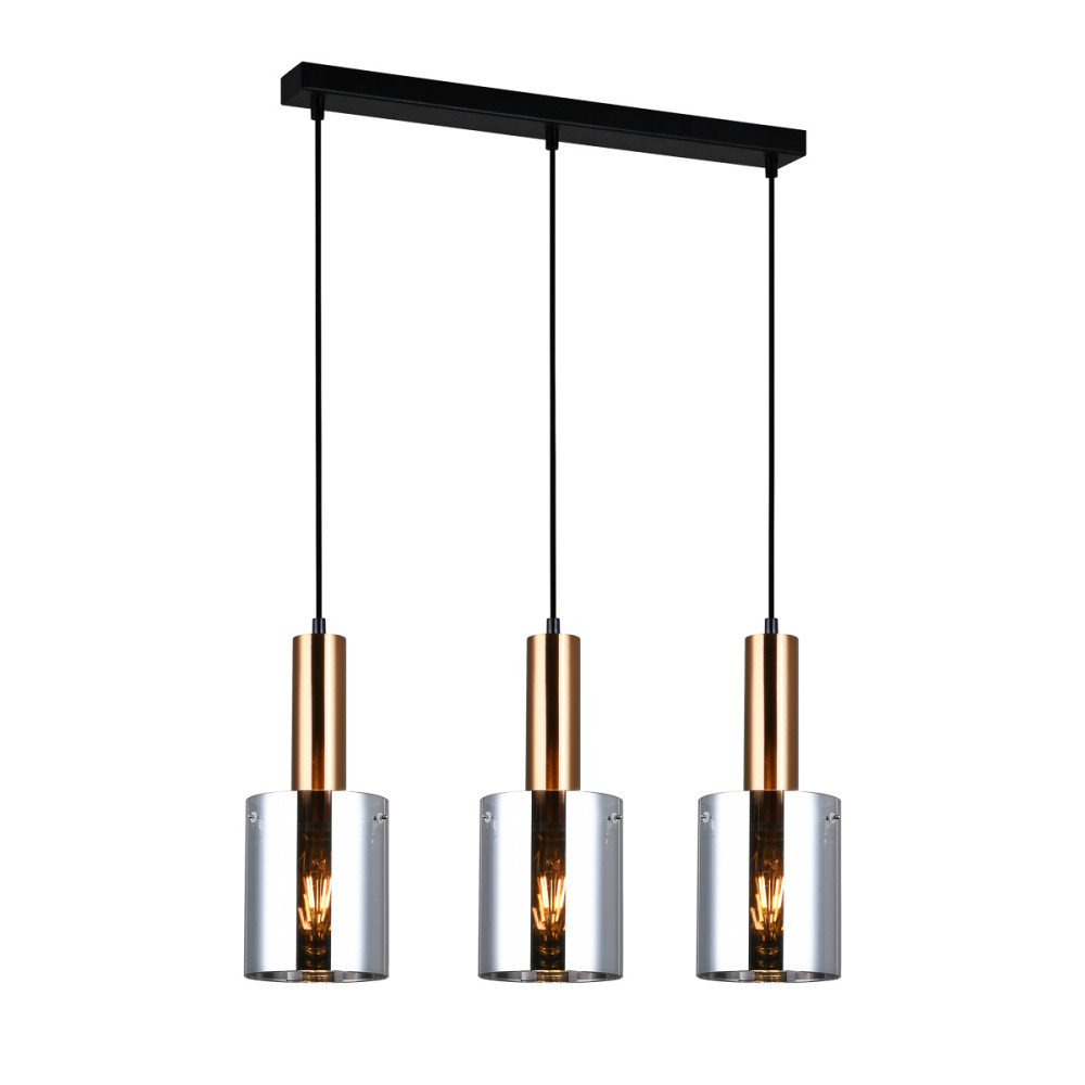 SARDO MOSIĘŻNY/ DYMIONY OPRAWA WISZĄCA 3X E27/ 40W IP20 STAL/ SZKŁO