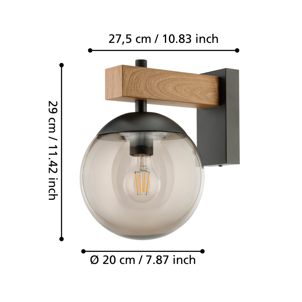 BUFALATA CZARNY BRĄZOWY TRANSPARENTNY OPRAWA ŚCIENNA KINKIET E27 1X40W IP44 STAL TWORZYWO 0