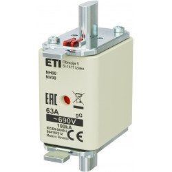 WT-00 NH00 GG K  63A WKŁADKA TOPIKOWA PRZEMYSŁOWA ZWŁOCZNA KOMBI 690V BM WT-NH
