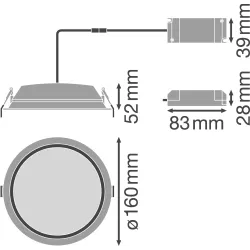 DOWNLIGHT ALU BIAŁY OPRAWA SUFITOWA LED PT 14W NW 4000K 1260LM 150MM IP20/44 100ST ALUMINIUM/ PMMA