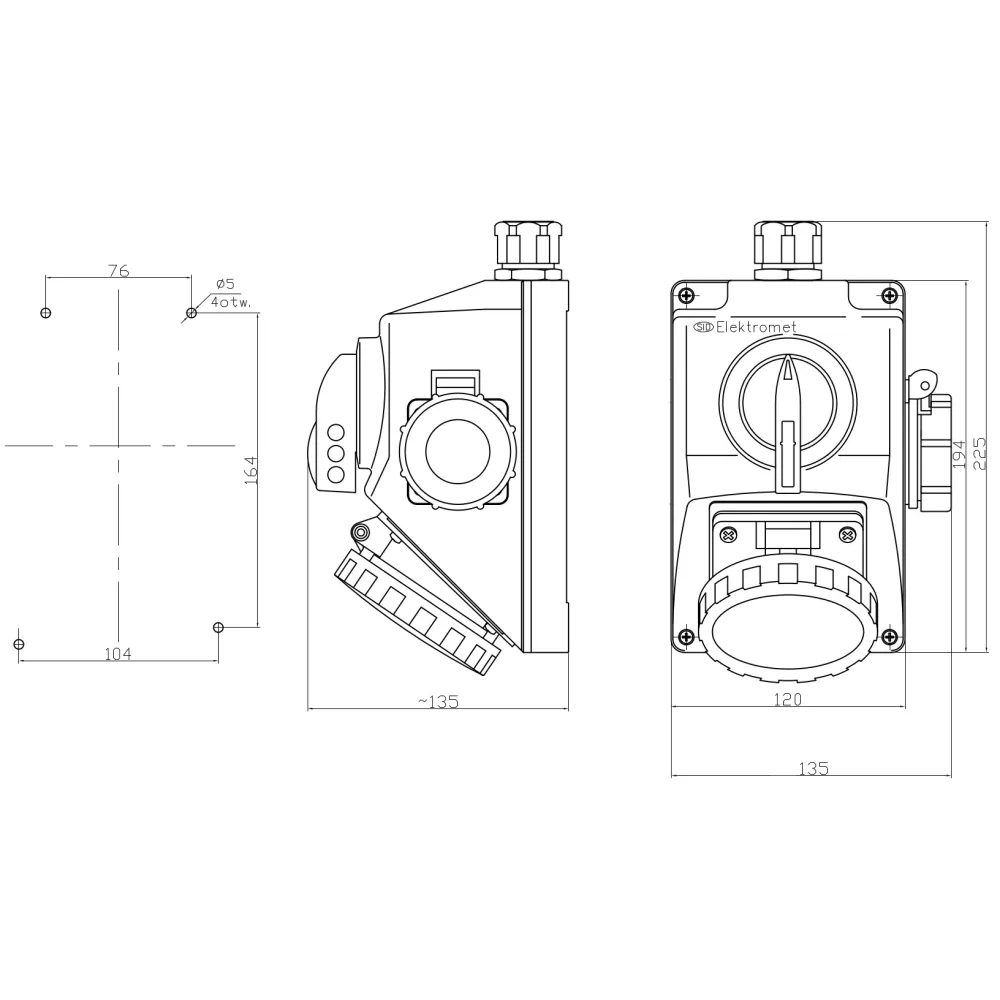 ZESTAW C32-49.1N ZMIANA KIERUNKU OBROTÓW L-0-P GNIAZDO 3P+N+Z, 1 X 2P+Z IP-65