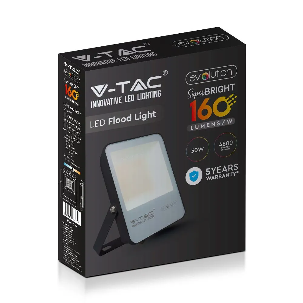 VT-4931 CZARNY OPRAWA NAŚWIETLACZ LED 30W CW 6400K 4800LM IP65 AL