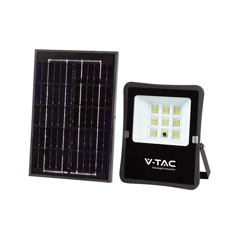 VT-55050 CZARNY OPRAWA NAŚWIETLACZ SOLARNY LED 6W CW 6400K 400LM IP65 PANEL Z PRZEWODEM + PILOT AL