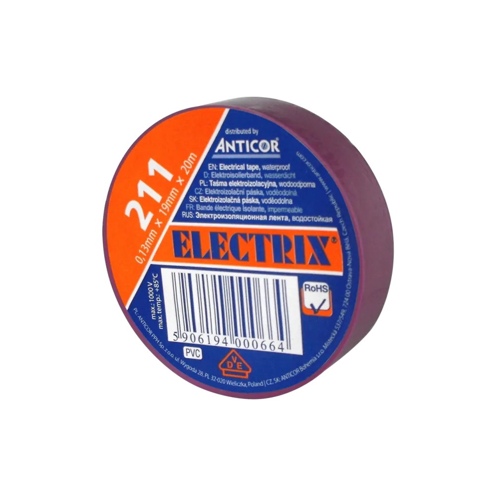 211P 19X20 TAŚMA IZOLACYJNA 19MM 20M PCW FIOLETOWY