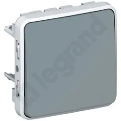 PLEXO55 MECHANIZM SZARY PRZYCISK 1X 1P IP55 IK07 ZACISKI SPRĘŻYNOWE 10A 250V