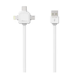 PRZEWÓD USB 1.5M 3W1 - APPLE LIGHTNING/ MICRO USB/ MINI USB FLAT PŁASKI BIAŁY