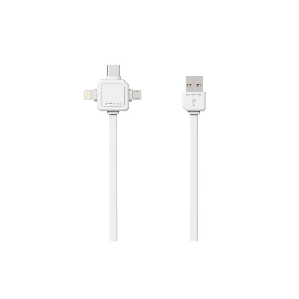 PRZEWÓD USB 1.5M 3W1 - APPLE LIGHTNING/ MICRO USB/ MINI USB FLAT PŁASKI BIAŁY