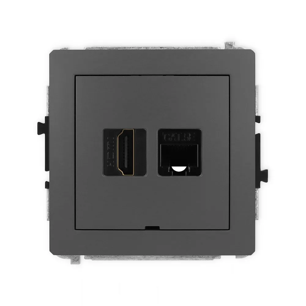 DECO MODUŁ GRAFIT MAT GNIAZDO 1X HDMI 2.0 + GNIAZDO KOMPUTEROWE 1X UAE 8  KAT. 5E PŁASKIE