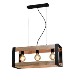 VARNA CZARNY/ BRĄZOWY OPRAWA WISZĄCA 3X E27/ 40W IP20 METAL/ DREWNO