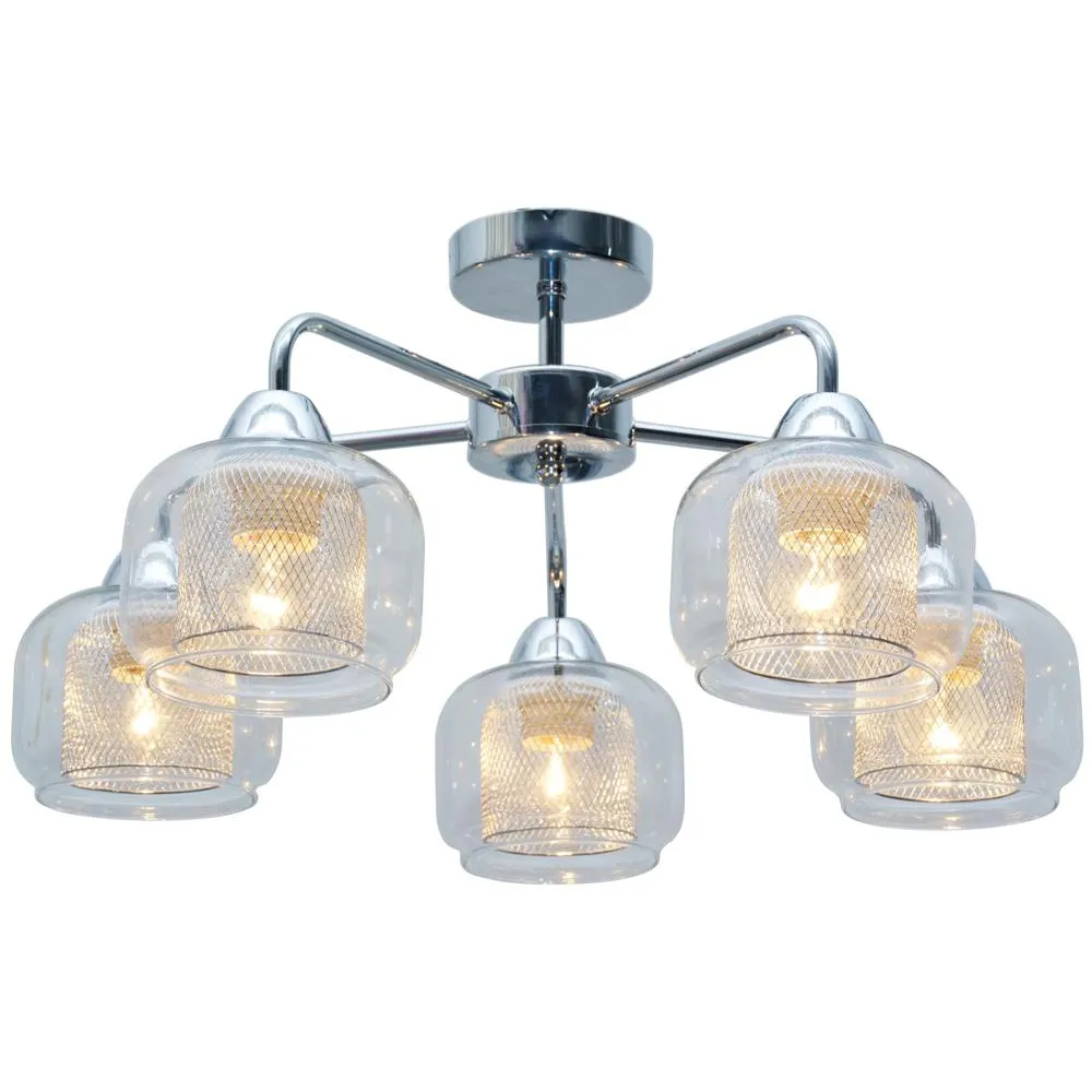 RAY CHROM/ TRANSPARENTNY OPRAWA SUFITOWA 5X E14/ 40W IP20 METAL/ SZKŁO