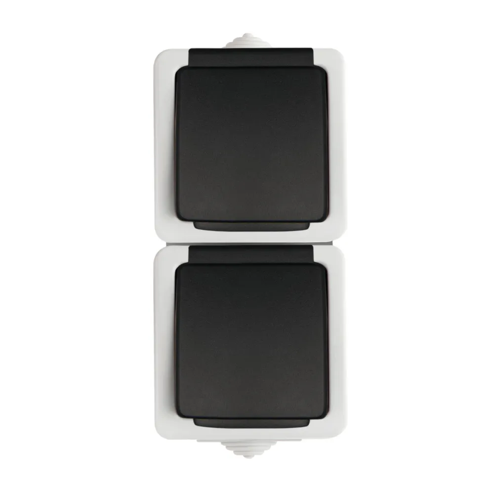 TEKNO CZARNY/SZARY GNIAZDO NT 2X Z/U PIONOWE Z PRZESŁONAMI Z KLAPKĄ IP54 ZACIS ŚRUBOWE 0505-2220-143