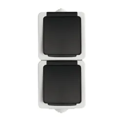 TEKNO CZARNY/SZARY GNIAZDO NT 2X Z/U PIONOWE Z PRZESŁONAMI Z KLAPKĄ IP54 ZACIS ŚRUBOWE 0505-2220-143