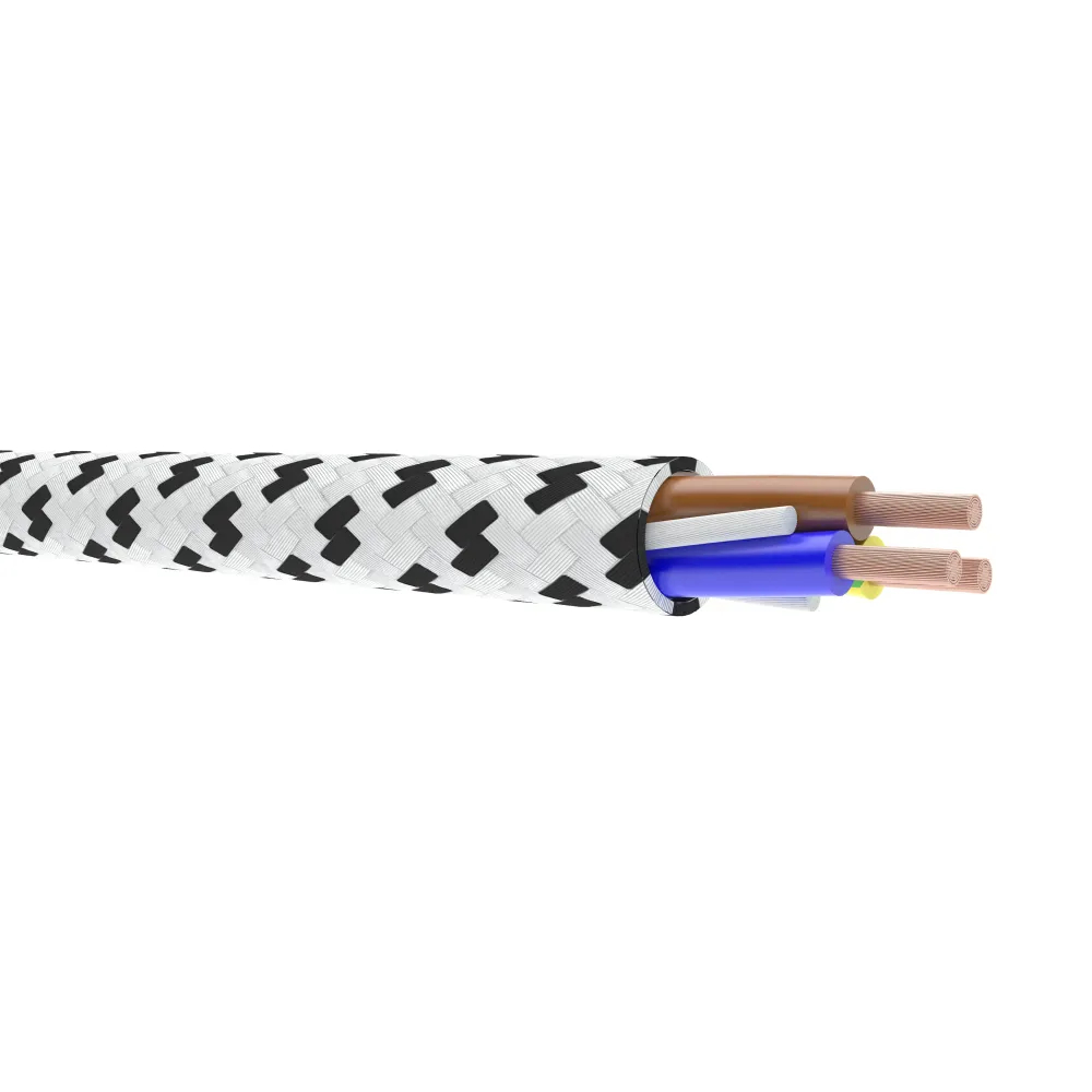 H03RT-H 3XG  0.75 BIAŁY/ CZARNY PRZEWÓD W OPLOCIE TEKSTYLNYM 300/300V KL.6