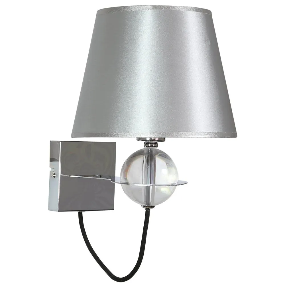 TESORO CHROM/ SREBRNY OPRAWA ŚCIENNA KINKIET NT 1X E14/ 40W IP20 METAL/ TKANINA