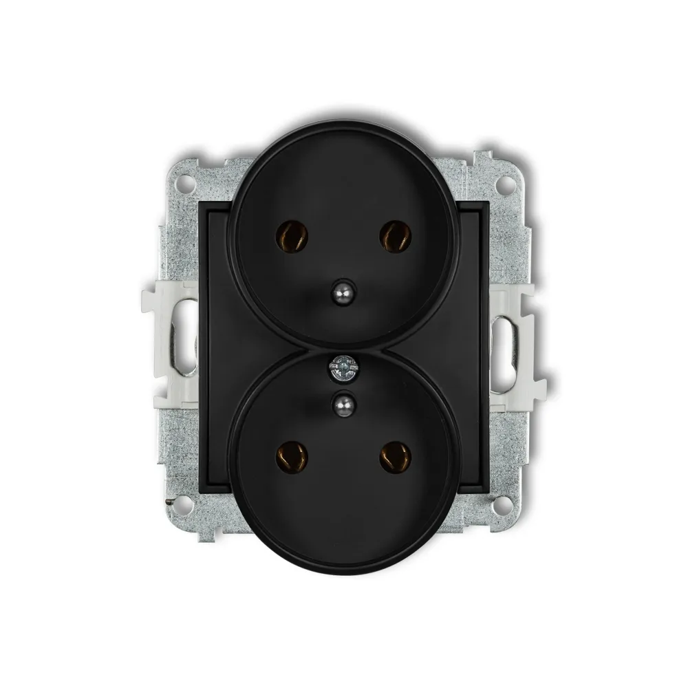 ICON CZARNY MAT MECHANIZM GNIAZDA PODWÓJNEGO DO RAMKI Z UZIEMIENIEM 2X(2P+Z) (BEZ PRZESŁON TORÓW PRĄ