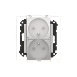 SIMON 55 MODUŁ ALUMINIUM MAT GNIAZDO 2X Z/U Z KLAPĄ TRANSPARENTNĄ IP44 ZACISKI SPRĘŻYNOWE 16A 250V