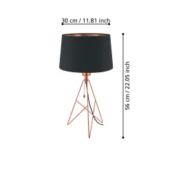 CAMPORALE MIEDZIANY/ CZARNY OPRAWA STOŁOWA 1X E27/ 60W IP20 STAL/ TKANINA