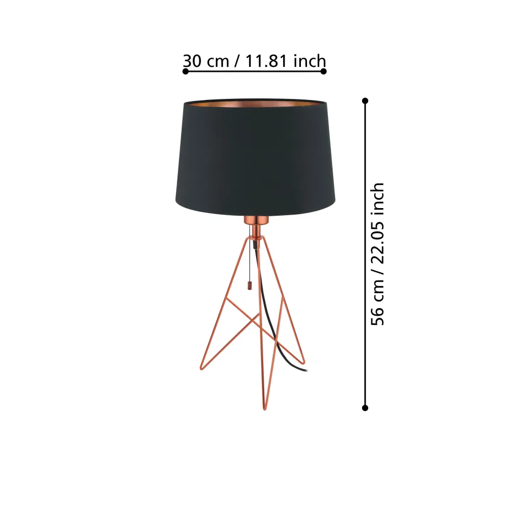 CAMPORALE MIEDZIANY/ CZARNY OPRAWA STOŁOWA 1X E27/ 60W IP20 STAL/ TKANINA