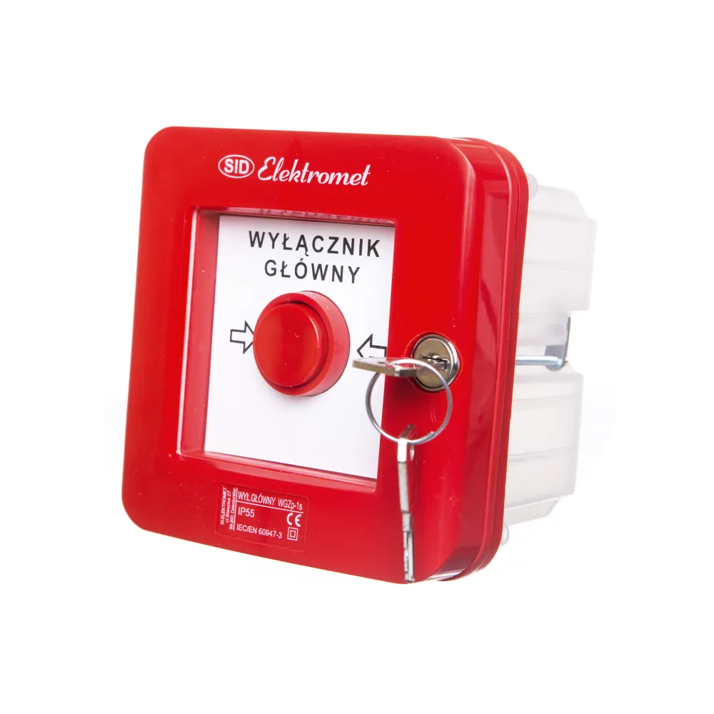 WGZP-1S PRZYCISK ALARMOWY PT 1Z+1R 12A "WYŁĄCZNIK GŁÓWNY" IP55