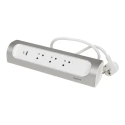 PRZEDŁUŻACZ NAROŻNY 3X2P+Z, USB A+C, Z PRZEWODEM 1.0 METRA 3X1.5 MM2 - BIAŁY/ALUMINIUM