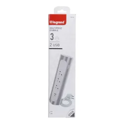 PRZEDŁUŻACZ NAROŻNY 3X2P+Z, USB A+C, Z PRZEWODEM 1.0 METRA 3X1.5 MM2 - BIAŁY/ALUMINIUM