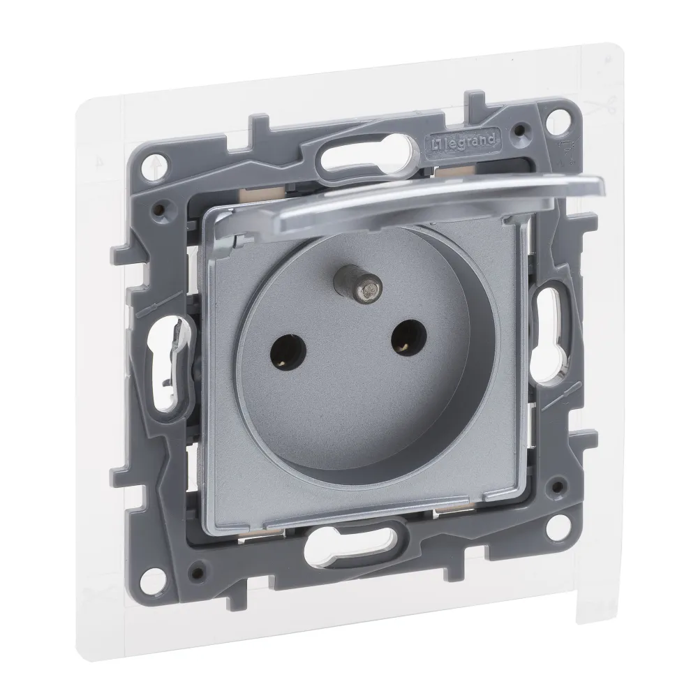 NILOE SELECTION MODUŁ ALUMINIUM GNIAZDO 1X Z/U Z KLAPKĄ IP44 ZACISKI SPRĘŻYNOWE 16A 250V
