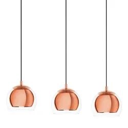 ROCAMAR MIEDZIANY/ PRZEZROCZYSTY OPRAWA WISZĄCA 3X E27/ 40W IP20 STAL/ SZKŁO