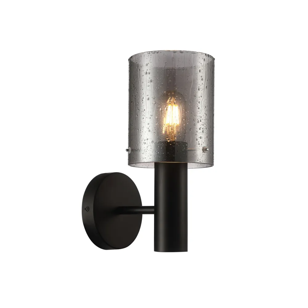 SARDO RAIN CZARNY OPRAWA ŚCIENNA KINKIET 1X E27/ 40W IP20 STAL/ SZKŁO DYMIONE MOKRE