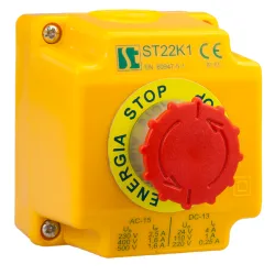 ST22K1\08-1 OBUDOWA KASETA 1X Z PRZYCISKIEM GRZYBOWYM "STOP" 1-DŁAWICA 1Z+1R PRZEZ OBRÓT CZERWONY ZÓ