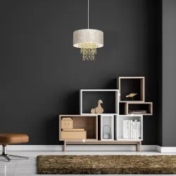 ALMERIA BIAŁY/ ZŁOTY OPRAWA WISZĄCA 1X E27/ 60W IP20 METAL/ TKANINA/ TWORZYWO