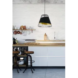 AUSTELL CZARNY/ ZŁOTY OPRAWA WISZĄCA 1X E27/ 60W IP20 STAL/ TKANINA