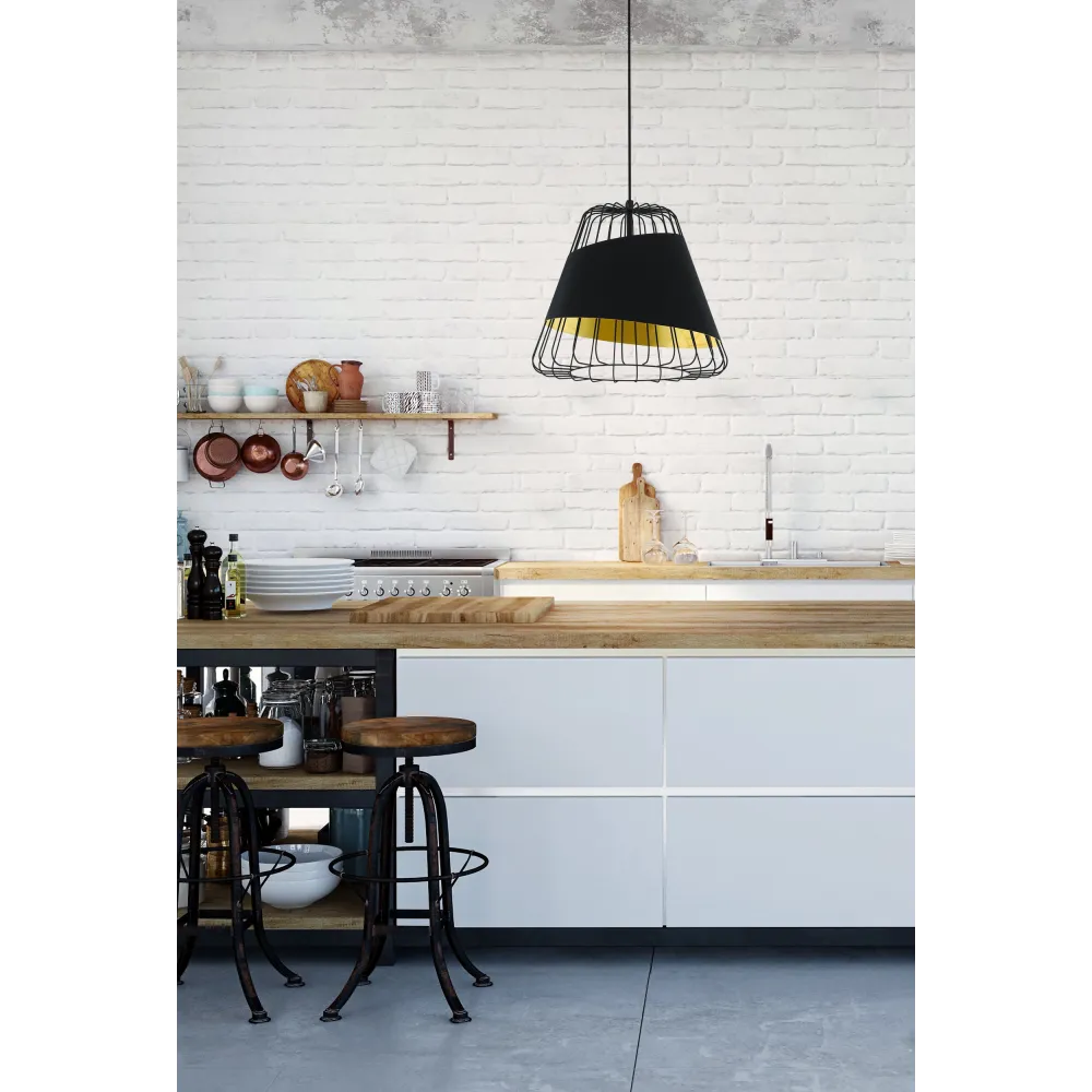 AUSTELL CZARNY/ ZŁOTY OPRAWA WISZĄCA 1X E27/ 60W IP20 STAL/ TKANINA
