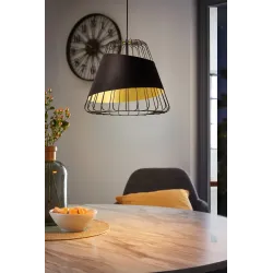 AUSTELL CZARNY/ ZŁOTY OPRAWA WISZĄCA 1X E27/ 60W IP20 STAL/ TKANINA
