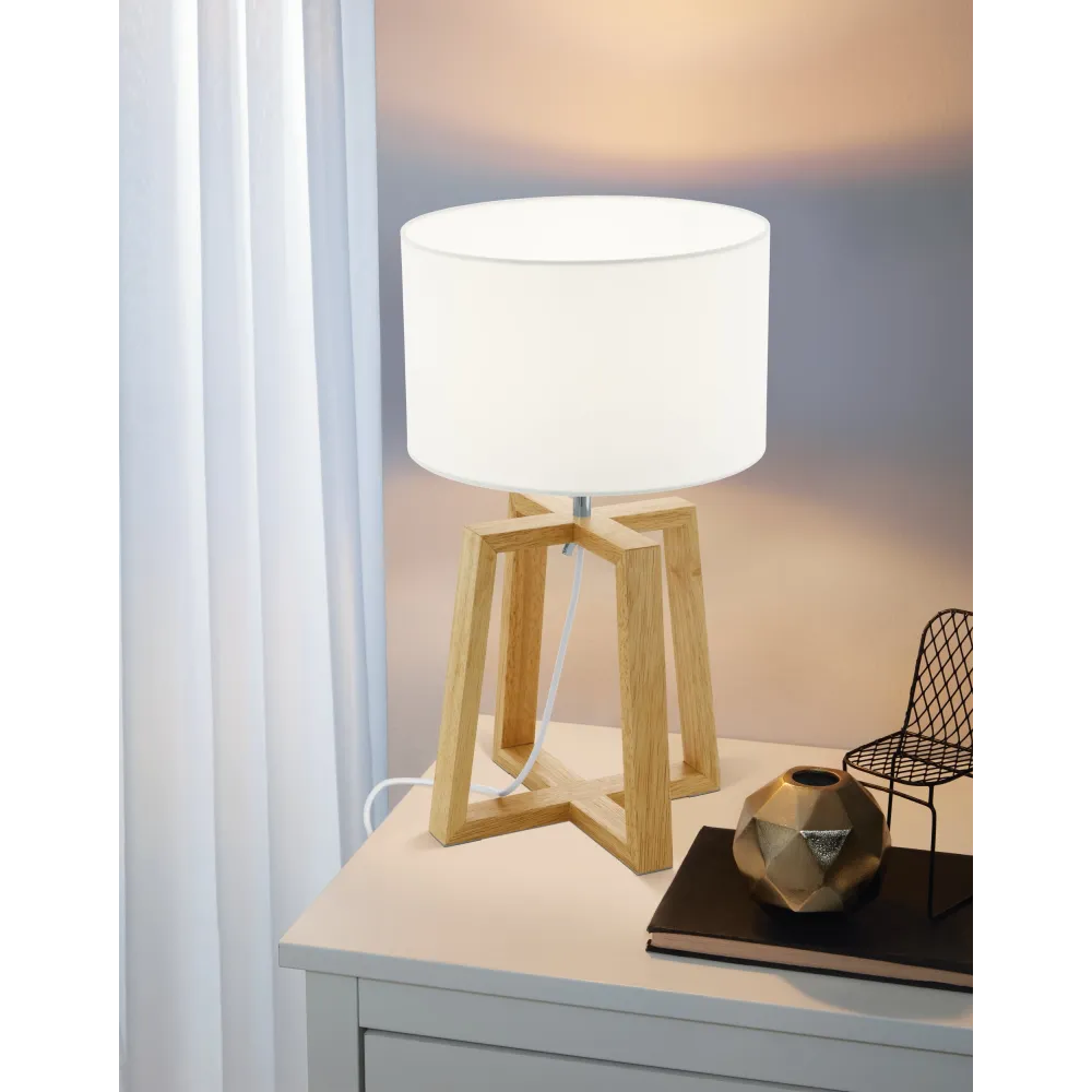 CHIETINO 1 NATURALNY/ CHROM/ BIAŁY OPRAWA STOŁOWA 1X E27/ 60W IP20 DREWNO/ STAL/ TKANINA