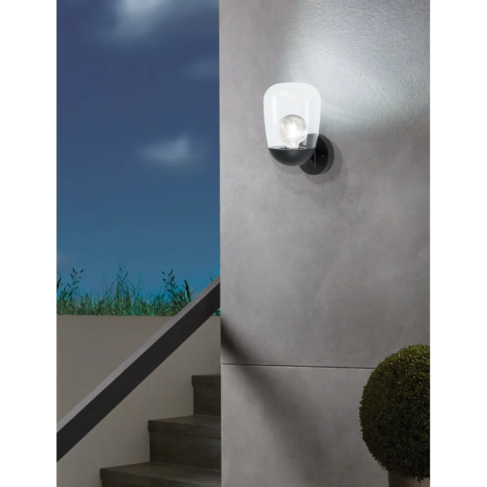 DONATORI CZARNY/ PRZEZROCZYSTY OPRAWA ŚCIENNA KINKIET 1X E27/ 60W IP44 ALUMINIUM/ TWORZYWO/ SZKŁO