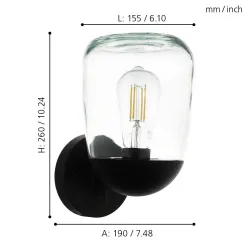 DONATORI CZARNY/ PRZEZROCZYSTY OPRAWA ŚCIENNA KINKIET 1X E27/ 60W IP44 ALUMINIUM/ TWORZYWO/ SZKŁO