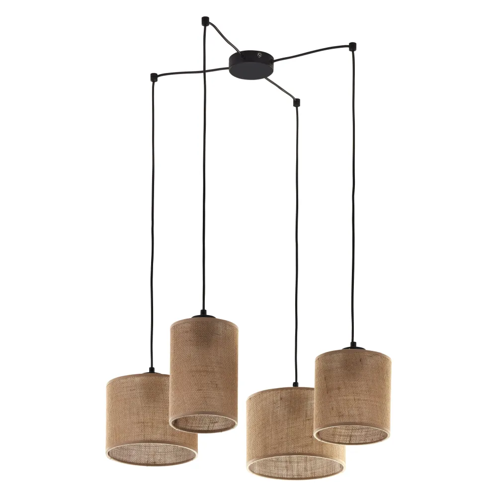 JUTA CZARNY/ BRĄZOWY OPRAWA WISZĄCA 4X E27/ 15W IP20 METAL/ JUTA/ TWORZYWO