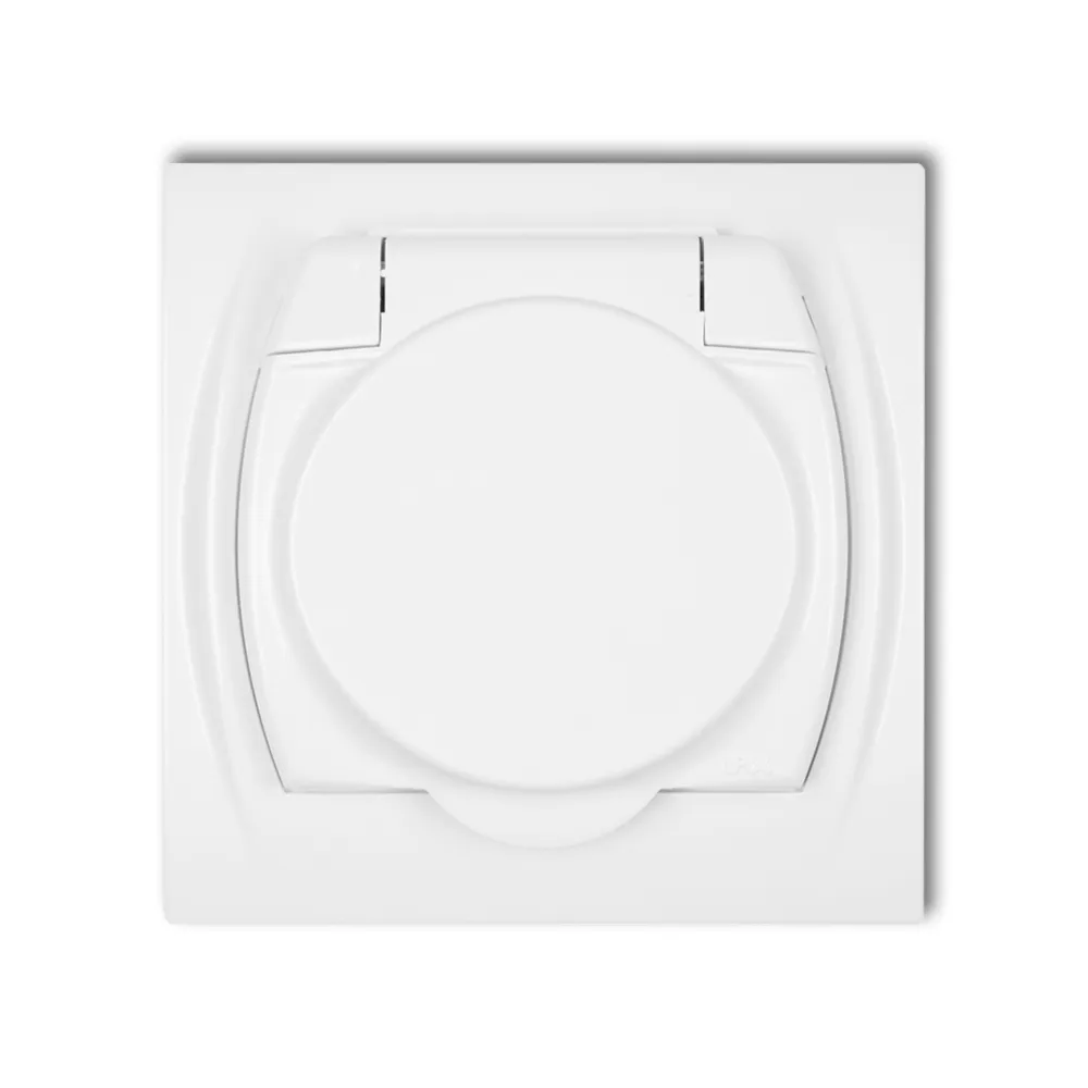 LOGO BIAŁY GNIAZDO 1X Z/U Z PRZESŁONAMI Z KLAPKĄ BIAŁĄ IP44 ZACISKI ŚRUBOWE 16A 250V