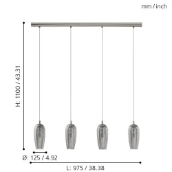 FARSALA NIKIEL MAT/ CZARNY PRZEZROCZYSTY OPRAWA WISZĄCA 4X G9/ 3W IP20 STAL/ SZKŁO DYMIONE/ GRANULKI