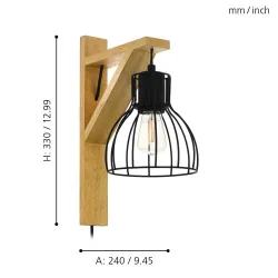 RAMPSIDE 1 NATURALNY/ CZARNY OPRAWA ŚCIENNA KINKIET NT 1X E27/ 40W IP20 DREWNO/ STAL