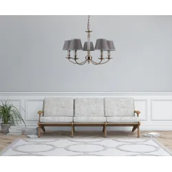 ZANOBI BRĄZ ANTYCZNY/ SZARY OPRAWA WISZĄCA 5X E14/ 40W IP20 STAL/ SZKŁO/ TKANINA