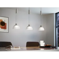 MONTEFIO NIKIEL MAT/ BIAŁY OPRAWA WISZĄCA LED 3X 6.5W WW 3000K 2400LM IP20 STAL NIERDZEWNA SZKŁO ALA