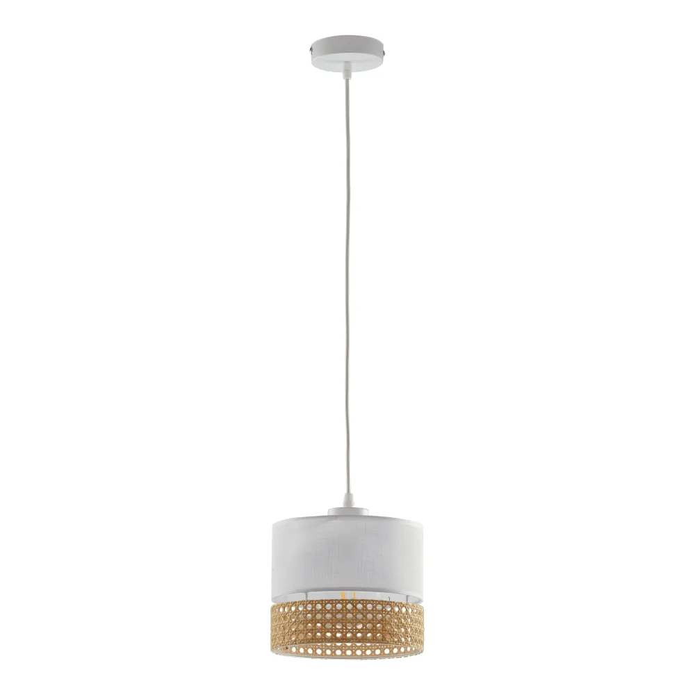 PAGLIA WHITE BIAŁY/ SŁOMKOWY OPRAWA WISZĄCA 1X E27/ 15W IP20 METAL/ TKANINA/ RATAN NATURALNY