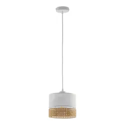 PAGLIA WHITE BIAŁY/ SŁOMKOWY OPRAWA WISZĄCA 1X E27/ 15W IP20 METAL/ TKANINA/ RATAN NATURALNY