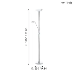 BAYA LED CHROM/ BIAŁY/ SATYNA OPRAWA PODŁOGOWA LED 20W WW 3000K 1950/240/250LM IP20 STAL/ SZKŁO/ TWO